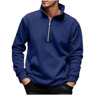 Generic Half zip Sweatshirts for Men UK Fashion Solid Color Stand Collar Jackets Fleece Lined Warm Turtleneck Pullover Classic Loose Fit Long Sleeve Sweatshir