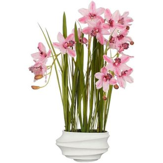 MiCa Decorations Cymbidium Boat Orchid Pianta artificiale rosa con vaso