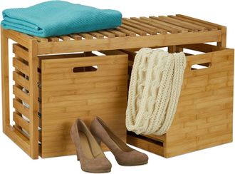 Relaxdays Relaxdays - Banco Zapatero Con 2 Cajas Para Recibidor, Pasillo Y Ba&ntilde;o, Madera De Bamb&uacute;, Marr&oacute;n, 44,5 X 80 X 40 Cm