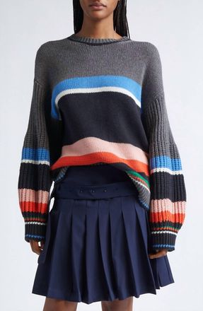 Stine Goya Crewneck Chunky Sleeve Sweater In Chunky Stripes
