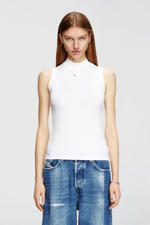 Diesel Ribbed tank top with mock neck - T-Shirts - Woman - White