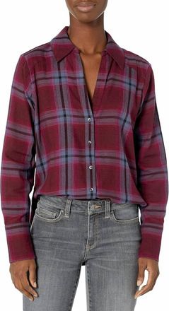 Paige Davlyn Long Sleeve Button Down Flannel Shirt In Night Shadow/royale