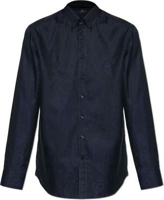 Etro Overhemden, Heren, Blauw, XL, Katoen, Cotton Jacquard Shirt