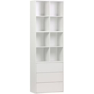 Sweeek Sweeek - Shelf, modular bookcase with white wood decor, 3 elements, 3 drawers, 8 niches, 70x35x210 cm, Kompo