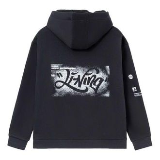 Li-Ning Skateboard Series Funny Printing Stay Warm Loose Hoodie Black AWDR821-1