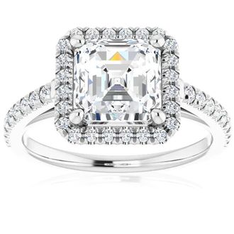 Pompeii3 2 1/2Ct Asscher Cut Moissanite & Diamond Halo Engagement Ring in 10k Gold