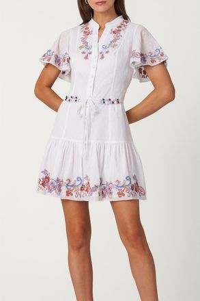 Shoshanna Border Embroidery Cowden Dress in Optic Multi at Nordstrom, Size 0