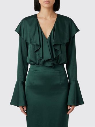 Norma Kamali Ruffled Satin Bodysuit Blouse
