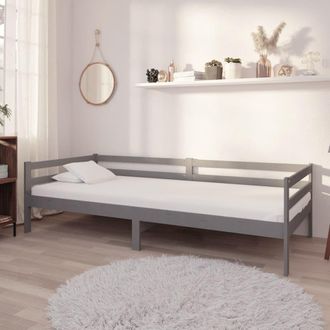 vidaXL Vidaxl - Sof&aacute; Cama Con Colch&oacute;n Madera De Pino Maciza Gris 90x200 Cm