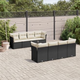 vidaXL Set De Sof&aacute;s De Jard&iacute;n 8 Piezas Y Cojines Rat&aacute;n Sint&eacute;tico Negro Vidaxl