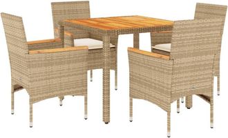 vidaXL Vidaxl - Set De Comedor Jard&iacute;n 5 Pzas Con Cojines Rat&aacute;n Pe Acacia Beige