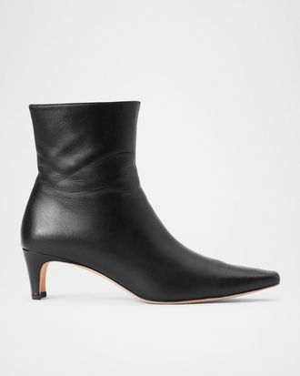 Staud Wally Leather Square-Toe Ankle Booties