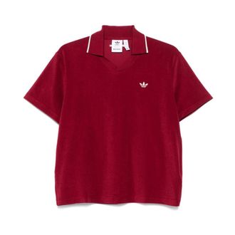 adidas Polo Shirts, male, Purple, L, Purple V-Neck Polo T-shirt Ribbed Hem