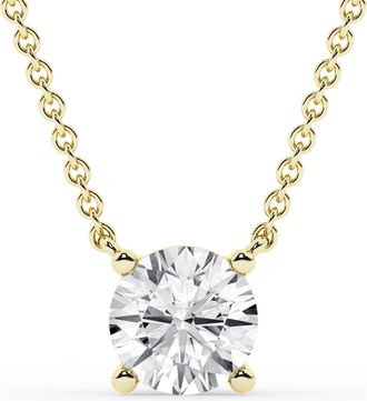 Grown Brilliance 1 Carat Round Lab Grown Diamond Pendant Necklace in 10K Yellow Gold, 18 Cable Chain, Lobster Clasp, G Color, SI Clarity