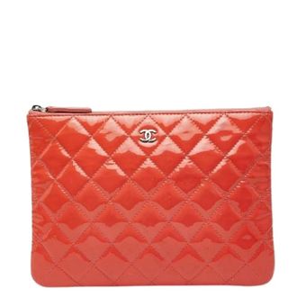 Chanel Pre-owned Clutches, female, Orange, Size: ONE SIZE Pre-owned Matelasse Patent Clutch Bag