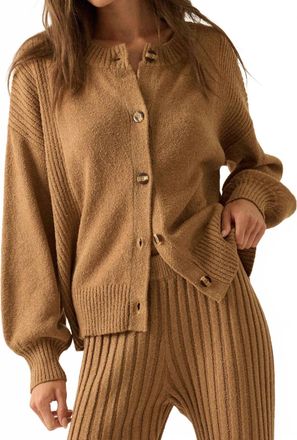 Promesa Textured Knit Buttoned Cardigan In Brown