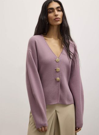 Icone Womens Golden buttons V-neck thick-knit Cardigan Sweater