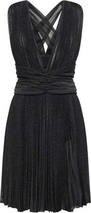 Dolce & Gabbana Korte geplooide Lurex Mesh Jurk - Dames - Feestkleedjes - Zwart - XL - Polyester - Kleedjes