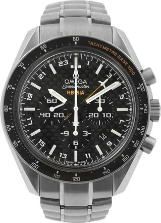 Omega Pre-owned Omega Speedmaster Hb-Sia GMT Chronograph Tachymeter Black Carbon Fiber Dial Mens Watch 321.90.44.52.01.001