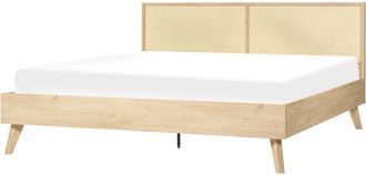 Beliani Boho eu Super King Size Bed Base 6ft Rattan Headboard Light Wood Monpazier