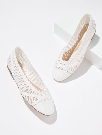 Talbots Tana Woven Cord Raffia Ballet Flats - White - 10 1/2 M Talbots