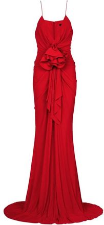 Balmain Lange geplooide jurk met bloemdetail - Dames - Avondkleed - Rood - 2XS - Kleedjes