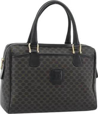 Celine Vintage Boston Macadam Coated Canvas Black Canvas Handbag (Pre-Owned)