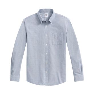 Brooks Brothers Blauw Regular Fit Oxford Katoenen Vrijdag Sportshirt met Polo Knoop-Down Kraag - Heren - Casual Overhemden - Blauw - S - Katoen - Overhemden