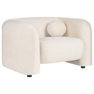 Beliani Sill&oacute;n De Terciopelo Moderno Con Coj&iacute;n Redondo Blanco Crema Leiren