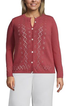 Lands End Pointelle Crew Neck Cardigan Sweater in Soft Mojave Rose at Nordstrom, Size 2X