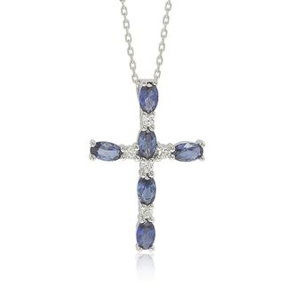 Suzy Levian Sterling Silver Sapphire and Diamond Accent Cross Pendant