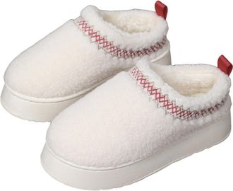 Generic Womens White Fuzzy Scuff Platform Slippers, Warm Plush Fur Lined Memory Foam House Shoes, Slip-On Ankle Boots Winter Indoor Outdoor Comfy Snow Shoes,W