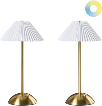 Beliani Conjunto De 2 L&aacute;mparas Led Inal&aacute;mbricas De Metal Para Interior Y Exterior Recargable Por Puerto Usb C Dorado Ruba