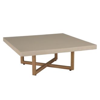 Macabane Mesa de centro cuadrada de hormig&oacute;n y madera de teca de 107x107 cm