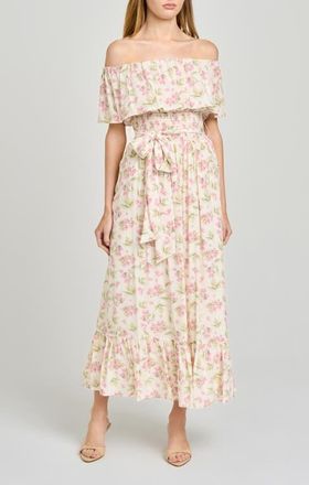 Wayf Indie Floral Off-the-Shoulder Dress in Garden Raspberry at Nordstrom, Size X-Large