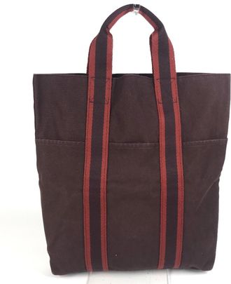 Herm&egrave;s Bordeaux Brown Cotton Handbag Tote Bag (Pre-Owned)