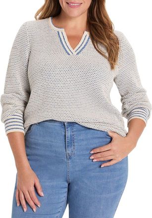 Nic+Zoe NIC+ZOE Plus Tuck Texture Split Neck Sweater