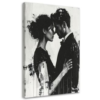 Feeby Cuadro Sobre Lienzo Pareja En Blanco Y Negro Bes&aacute;ndose En Una Composici&oacute;n Pict&oacute;rica 70x100