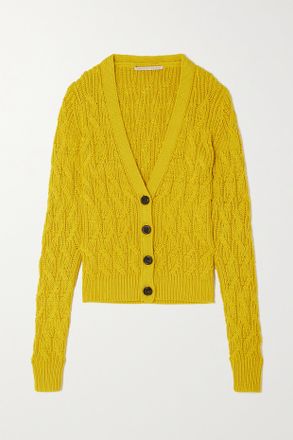 Emilia Wickstead Kojo Cable-knit Silk And Cotton-blend Cardigan - Giallo