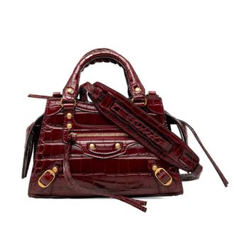 Balenciaga Pre-owned Balenciaga Mini Croc Embossed Calfskin Motocross Neo Classic City Satchel Ladies CVC45LZ4US0RSX48