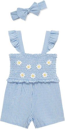 Little Me Blue Daisy Knit Romper & Headband Set at Nordstrom, Size 24M
