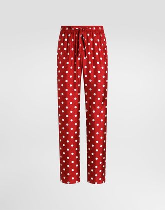 Dolce & Gabbana Polka Dot-print Vanity Silk Twill Trousers - Man Pants And Shorts Multicolor 44