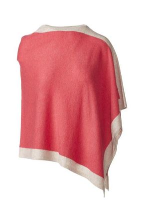 Kinross Cashmere Contrast Border Poncho in Geranium at Nordstrom