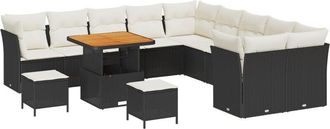 vidaXL Garden Sofa Set Height-Adjustable 13 pcs Black Poly Rattan Vidaxl