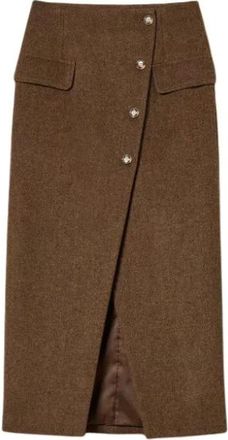 Twinset Wrap Midi Rok - Dames - Midirokken - Bruin - XS - Wol - Rokken