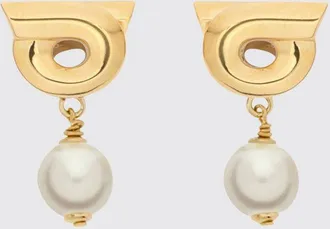 Ferragamo Orecchini pendenti Gancini in ottone con perle