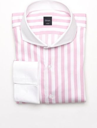 Brisk Bold Twill Stripes Pima Cotton Shirt in Pink Bold Twill Stripes at Nordstrom, Size 16