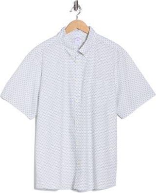 Brooks Brothers Sport Fit Geometric Print Short Sleeve Cotton Button-Down Shirt in White Grey at Nordstrom Rack, Size Xx-Large