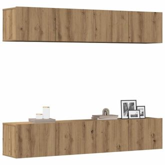 Berkfield Home Wall Mounted TV cabinets 4 pcs Artisan Oak Engineered Wood in Brown