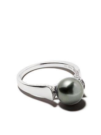 Yoko London Anello in oro bianco 18kt con diamanti e perle tahitiane - 7